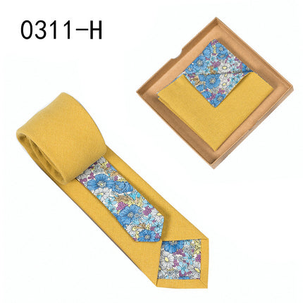 Swadeshi World Unique Men's Tie Floral Print Pocket Square Cotton Tie