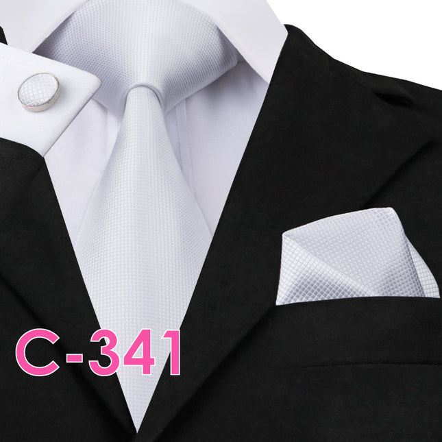 Men's Executive Wedding Solid Color Ribbed Collar Woven Ties Set