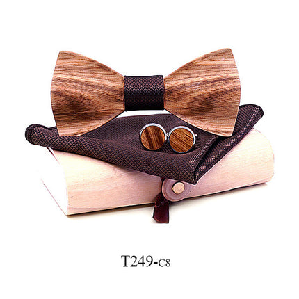 Swadeshi World Zebra wood wooden bow tie set