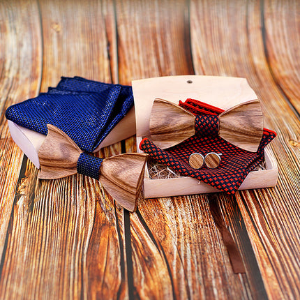 Swadeshi World Zebra wood wooden bow tie set