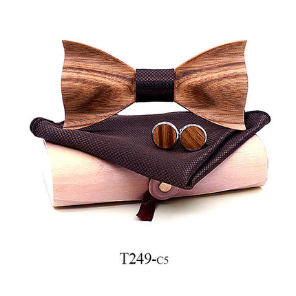 Swadeshi World Zebra wood wooden bow tie set