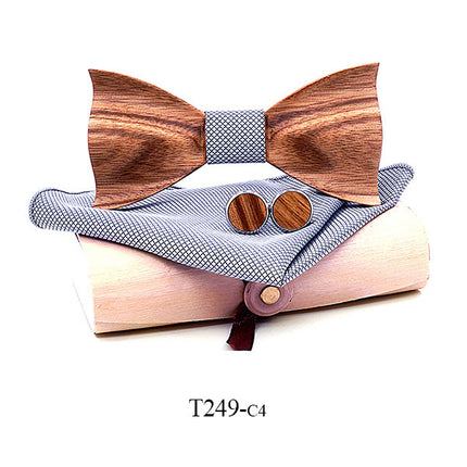 Swadeshi World Zebra wood wooden bow tie set