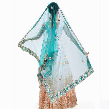 Swadeshi World Indian Sari Scarf Mesh Embroidery Georgette Exotic Style