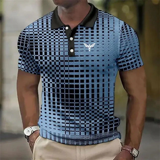 Swadeshi World Men's Short-sleeved Polo T-Shirt Plaid Bat Pattern Golf T-shirt Multicolors
