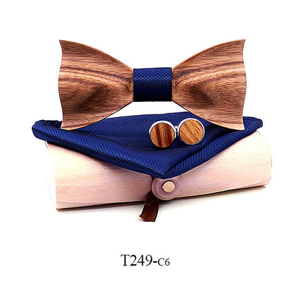 Swadeshi World Zebra wood wooden bow tie set