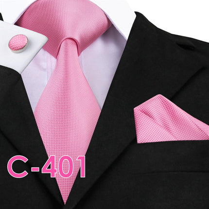 Men's Executive Wedding Solid Color Ribbed Collar Woven Ties Set