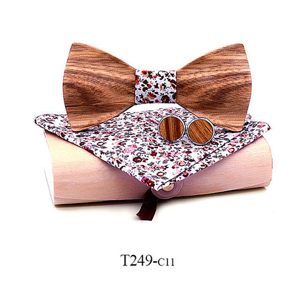 Swadeshi World Zebra wood wooden bow tie set