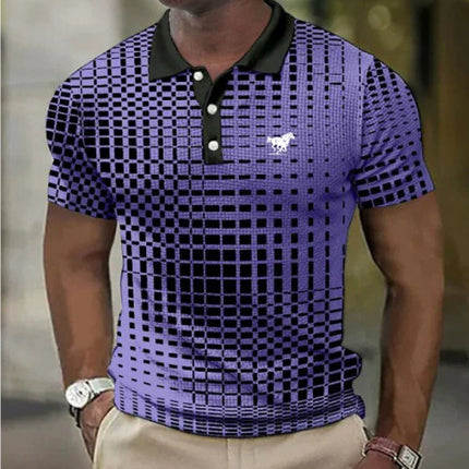 Swadeshi World Men's Short-sleeved Polo T-Shirt Plaid Bat Pattern Golf T-shirt Multicolors