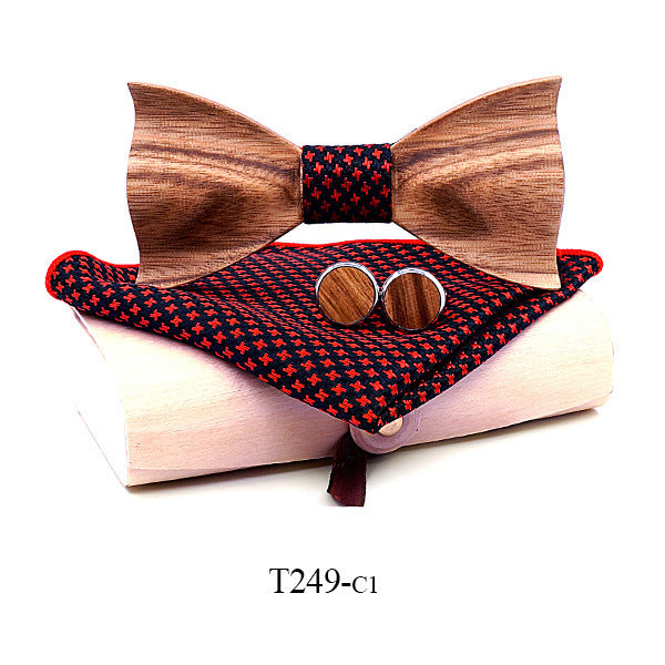 Swadeshi World Zebra wood wooden bow tie set