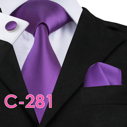 Men's Executive Wedding Solid Color Ribbed Collar Woven Ties Set
