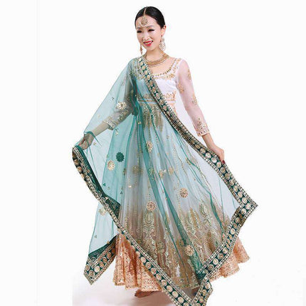 Swadeshi World Indian Sari Scarf Mesh Embroidery Georgette Exotic Style