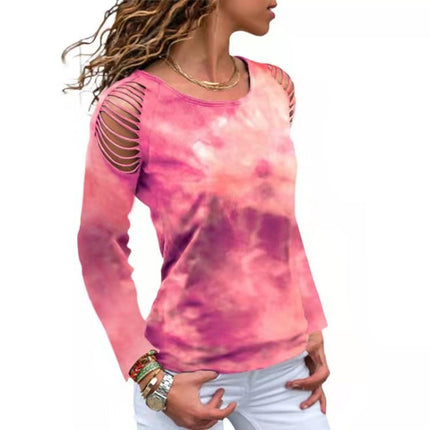 Swadeshi World Tie Dye Ripped Floral Off The Shoulder Long Sleeve Bollywood T-shirt