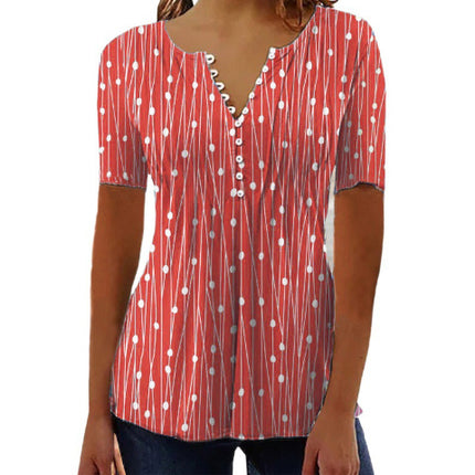 Fashion Printed Long Sleeved Shirt V-neck Blouses Ladies