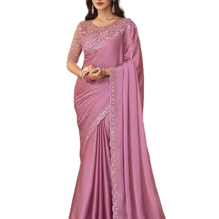 SWADESHI WORLD Woven Women's Silk Embroidered Heavy Border Saree with Unstitched Blouse Material (AZ-YS-OG-Belly Pink)
