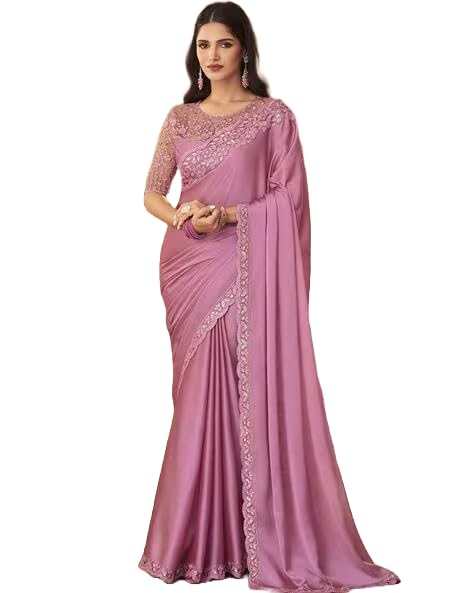 SWADESHI WORLD Woven Women's Silk Embroidered Heavy Border Saree with Unstitched Blouse Material (AZ-YS-OG-Belly Pink)