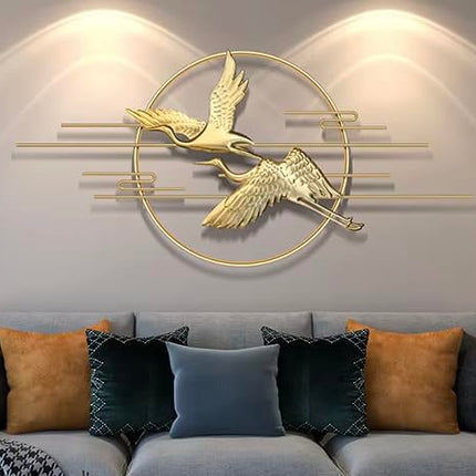 Swadeshi World Golden Flying Bird Wall Art with Metal Frame (Golden, 48 x22 inch)