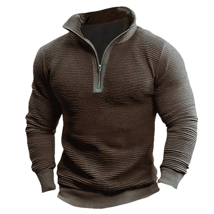 Men's Hoodie Contrast Color Zipper Casual Sweatshirt Chex