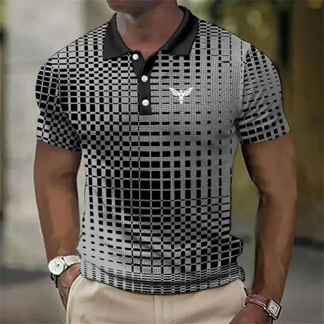 Swadeshi World Men's Short-sleeved Polo T-Shirt Plaid Bat Pattern Golf T-shirt Multicolors