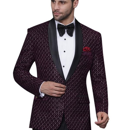 Velvet Wedding Blazer Suit for Men Embroidered Velvet Blazer Relaxed Fit Blazer for Men