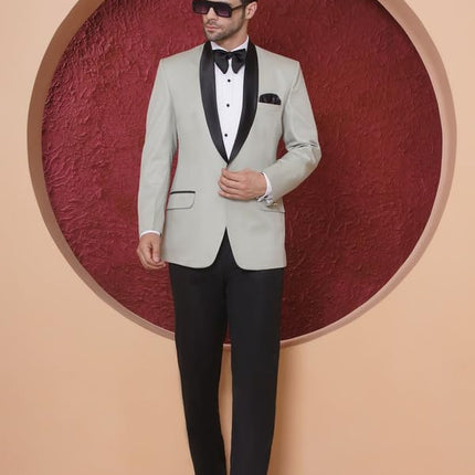 Swadeshi World Tuxedo Blazer for Men with 2 Pockets | Rayon Slim Fit Blazers | Ethnic Wear Tuxedos | One Button Solid Tuxedo Blazers in Shawl Collar | Blazer for Wedding, Festive, Formal