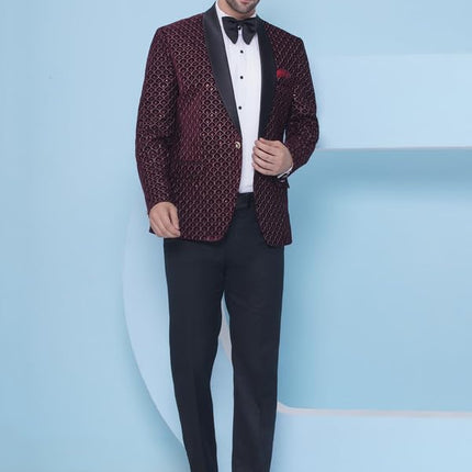 Velvet Wedding Blazer Suit for Men Embroidered Velvet Blazer Relaxed Fit Blazer for Men