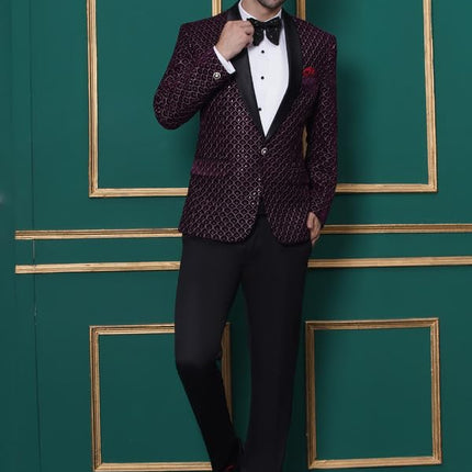 Velvet Wedding Blazer Suit for Men Embroidered Velvet Blazer Relaxed Fit Blazer for Men