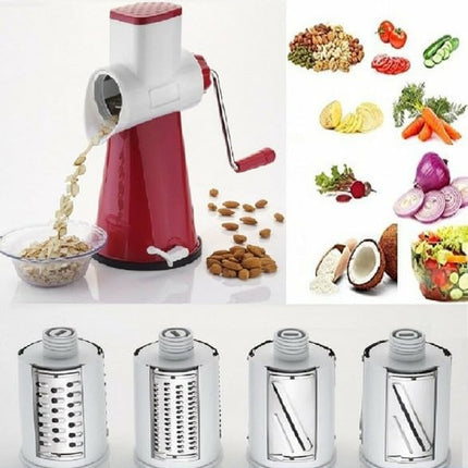 4 in 1 Vegetable Fruit Slicer, Multi-Purpose Kitchen Tool with 4 Interchangeable Drums for Vegetables, Nuts, Fruits, Cheese
