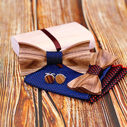 Swadeshi World Zebra wood wooden bow tie set