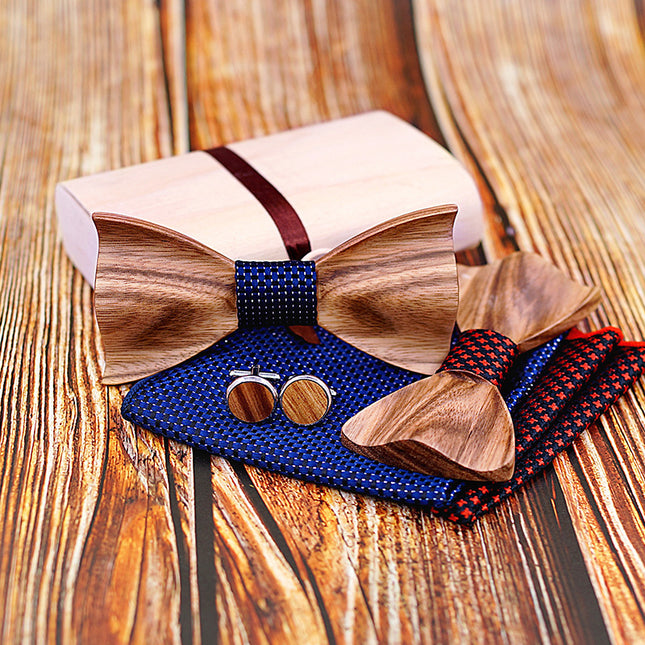 Swadeshi World Zebra wood wooden bow tie set
