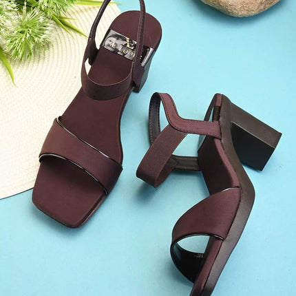 Women's Trendy Block Heels Open-Toe Sandals with Elastic Support, Anti-Skid Sole & Block Heels For Girls & Women