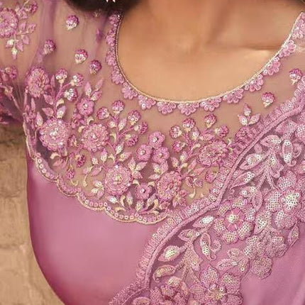 SWADESHI WORLD Woven Women's Silk Embroidered Heavy Border Saree with Unstitched Blouse Material (AZ-YS-OG-Belly Pink)