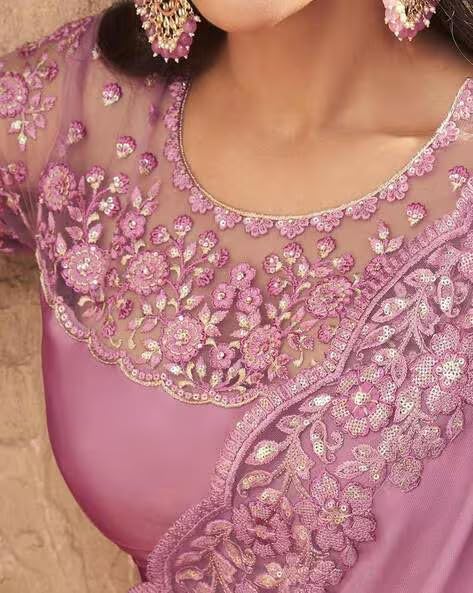 SWADESHI WORLD Woven Women's Silk Embroidered Heavy Border Saree with Unstitched Blouse Material (AZ-YS-OG-Belly Pink)
