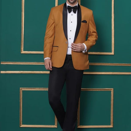 Swadeshi World Tuxedo Blazer for Men with 2 Pockets | Rayon Slim Fit Blazers | Ethnic Wear Tuxedos | One Button Solid Tuxedo Blazers in Shawl Collar | Blazer for Wedding, Festive, Formal