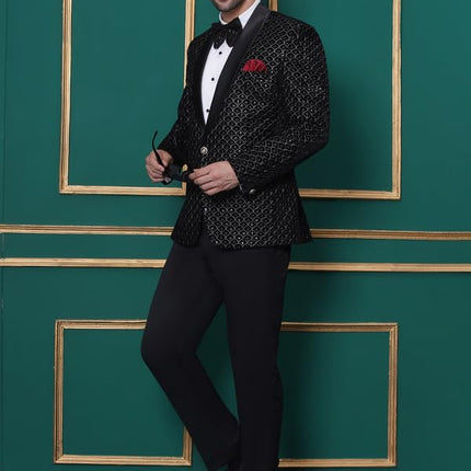 Velvet Wedding Blazer Suit for Men Embroidered Velvet Blazer Relaxed Fit Blazer for Men