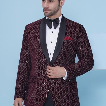 Velvet Wedding Blazer Suit for Men Embroidered Velvet Blazer Relaxed Fit Blazer for Men