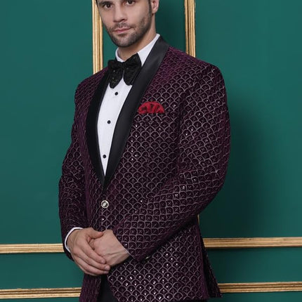 Velvet Wedding Blazer Suit for Men Embroidered Velvet Blazer Relaxed Fit Blazer for Men