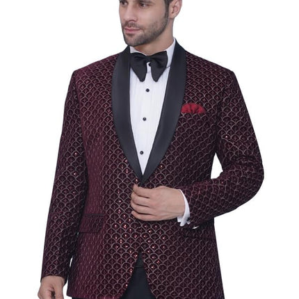 Velvet Wedding Blazer Suit for Men Embroidered Velvet Blazer Relaxed Fit Blazer for Men