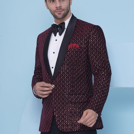 Velvet Wedding Blazer Suit for Men Embroidered Velvet Blazer Relaxed Fit Blazer for Men