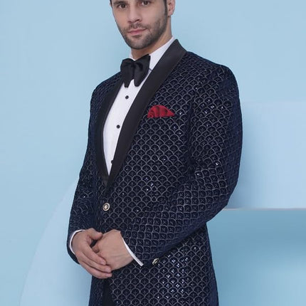 Velvet Wedding Blazer Suit for Men Embroidered Velvet Blazer Relaxed Fit Blazer for Men