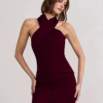 SWADESHI WORLD V-Neck Sleeveless Cotton Blend Solid Bodycon Knee-Length Women Dress