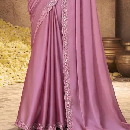 SWADESHI WORLD Woven Women's Silk Embroidered Heavy Border Saree with Unstitched Blouse Material (AZ-YS-OG-Belly Pink)
