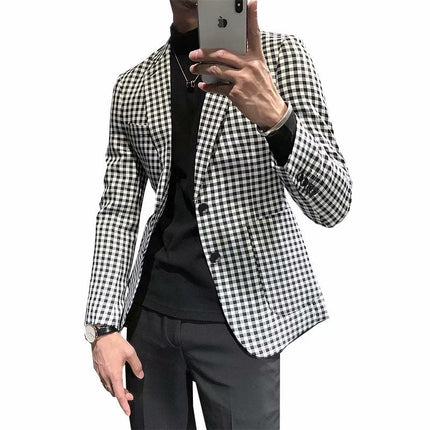 Swadeshi World Casual Slim-fit Black And White Plaid Artistic Youth Fashion Jacket