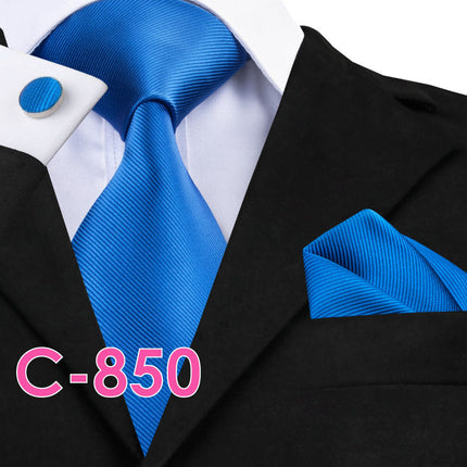 Men's Executive Wedding Solid Color Ribbed Collar Woven Ties Set