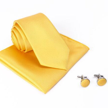 Men's Executive Wedding Solid Color Ribbed Collar Woven Ties Set