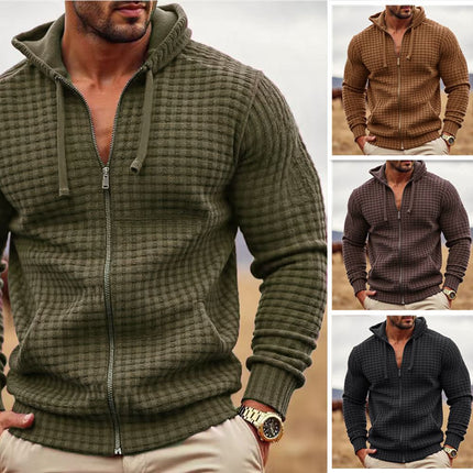 Men's Hoodie Contrast Color Zipper Casual Sweatshirt Chex