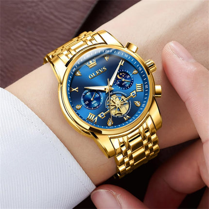 OLEVS Watch for Man Analog Quartz Skeleton Chronograph Diamond Watches Waterproof Dress Watches