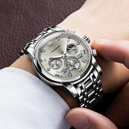 OLEVS Watch for Man Analog Quartz Skeleton Chronograph Diamond Watches Waterproof Dress Watches