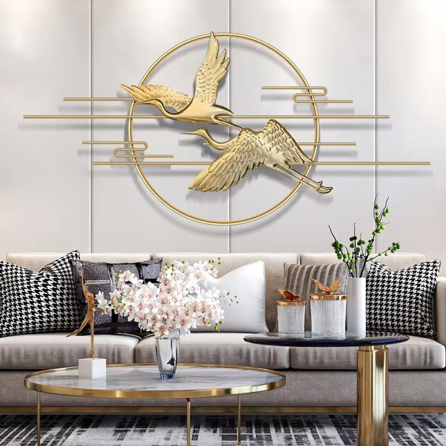 Swadeshi World Golden Flying Bird Wall Art with Metal Frame (Golden, 48 x22 inch)