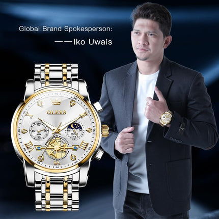 OLEVS Watch for Man Analog Quartz Skeleton Chronograph Diamond Watches Waterproof Dress Watches
