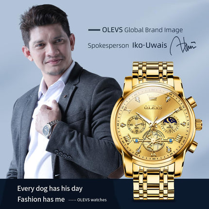 OLEVS Watch for Man Analog Quartz Skeleton Chronograph Diamond Watches Waterproof Dress Watches